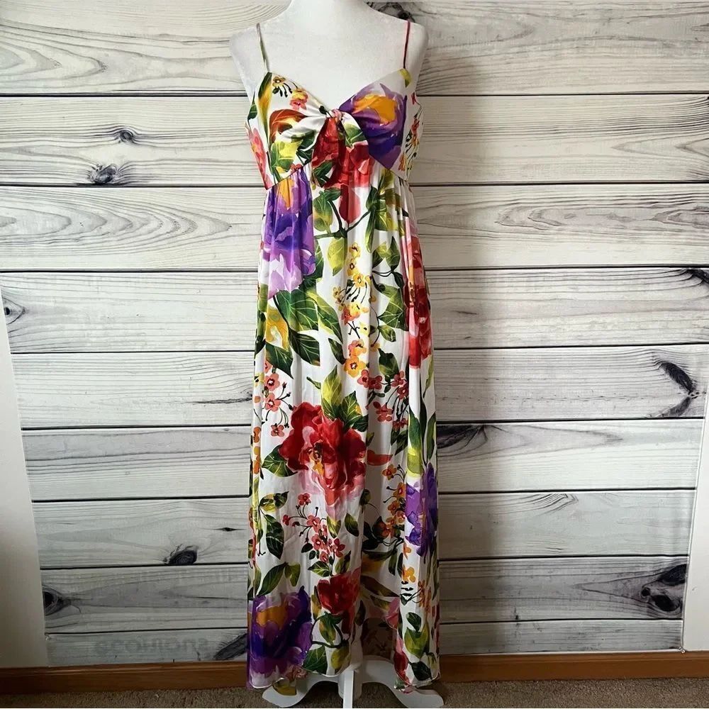 London Times Emiliana Silky Ivory Floral Midi Dress